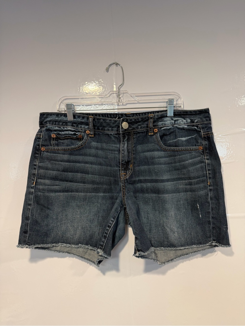 American Eagle Vintage Dark Wash Denim Raw Hem Jean Shorts Women Size 14